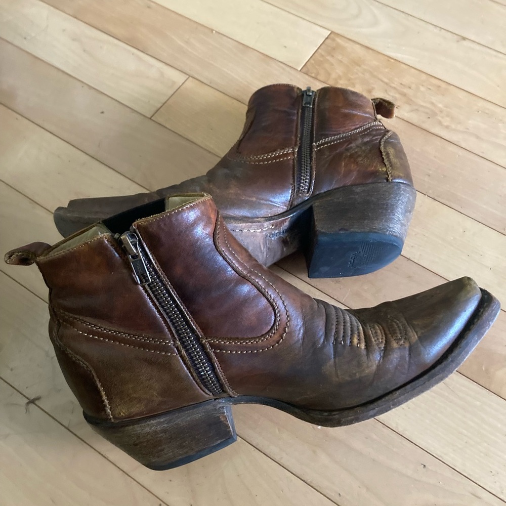 Brown Leather Ankle Booties with Side Zip